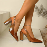 MQTIME  -  Size 42 Elegant Pointed Toe Block High Heels Slingback Pumps Summer Vintage Green Brown Party Dress Shoes Women