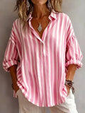 MQTIME  -  spring Summer New Fashion Lapel Long-sleeved Pullover Shirt Casual Printed Striped Loose Women's Versatile Comfortable Shirt