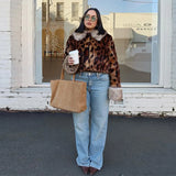 MQTIME  -  Female autumn Winter Vintage Leopard Printed Fur Coat Long Sleeves Lapel Loose Warm Retro Jacket Causal Street Coats 2025