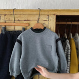 MQTIME  -  Kids Boys Sweatshirt Patchwork Plus Fleece Toddler Boys Pullovers Winter Round Neck Versatile Little Boys Hoodies
