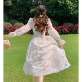 MQTIME  -  Long-sleeved chiffon dress, fairy Super forest, gentle style, tea break, French long skirt, spring and summer New