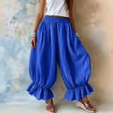 MQTIME  -  New Women Summer Casual Lantern Pants Fashion Falbala Ruffle Hem Elastic Waist Cotton Linen Blend Loose Fit Ladies Trousers