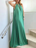 MQTIME  -  Women's Vibrant Yellow Halter Wrap Maxi Dress Deep V-neck Sexy Pleated Long Evening Dresses Elegant Photoshoot Dress