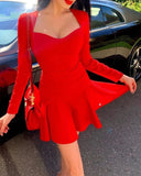 MQTIME  -  Women Casual A Line Long Sleeve Asymmetrical Neck Ruffles Dress Daily Temperament Commuting Autumn Fashion Plain Women's Dresses