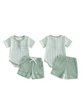 MQTIME  -  Infant Boys 2-Piece Summer Set with Short-Sleeve Striped Romper and Shorts - Adorable Newborn Clothing for Warm Weather