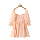 MQTIME  -  Fashion Sweet Style Dress Women's Autumn Bubble Sleeve Splicing Design Pleated Skirt