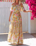 MQTIME  -  Boho Dress Slash Neck Floral Printed Summer Dress Femme Hippie Vestidos A-line Holiday Robes Chic Maxi Dresses