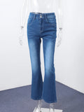  MQTIME  -  Y2k Retro Gothic High Waited Jeans Hot Embroidery Pattern Blue Jeans Woman Hip Micro Horn Baggy Jeans Street Clothing