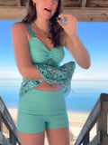 MQTIME  -  Sexy Bohemian Bikini Mint Green Print Cami Dress Chic Spaghetti Strap A-line Beach Swimwear Lady Summer Vacation Party Outfit