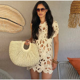  MQTIME  -  Sexy Women's Knitted Dress Short Sleeve Hollow Out Mini Dresses Female Summer Vacation Beach Fashion Holiday Lady Outfits