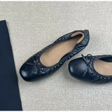  MQTIME  -  Vintage Rivet Bowknot Women Ballet Pumps Comfortable Soft Leather 3cm Thick Heeled Lazy Loafers Spring Summer Casual Girls Shoes