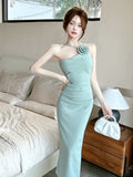 MQTIME  -  Korean Elegant Party Sleeveless Midi Dresses for Women Summer New Bodycon Backless Split Evening Birthday Female Clothing
