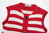 MQTIME  -  Striped Knit Waistcoat Women Summer Casual Sleeveless Women's Tank Top With Button European Style Female Chic Tops