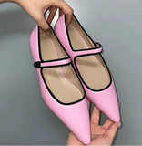 MQTIME  -  Pink Leather Pointy Toe Flats Sandals Women's New in Ballet Black/Sliver Luxury Designer Soft Shoes Girl's Flat Shoe on Offer