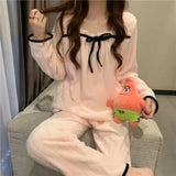 MQTIME  -   Women Autumn Winter Fleece Pajama Set Thick Warm Two-Piece Girl Ladies Loose Soft Loungewear Woman Comfortable Home Outfit Teen