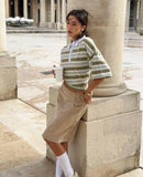  MQTIME  -  Striped Polo Neck T-Shirt Fashion Top Women's Spring/Summer 2026 New