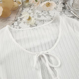 MQTIME  -  Laced up Long Sleeve White Nightwear Spring Autumn Pajamas Lounge Wear Women's Home Clothes Casual Sleepwear Home Wear D422