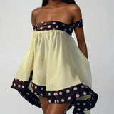 MQTIME  -  Women's Y2k Polka Dots Bubble Mini Dress with Choker Off Shoulder High Low Ruffle Hem Square Neck Flowy Swing Dresses