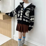 MQTIME -  Y2k Vintage Zipper Cardigan Women Oversize Winter Harajuku Knit Sweater Korean Fashion Hooded Jumper Aesthetic Knitwear