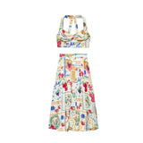 MQTIME  -  Beach Style Dress Sets Femme Floral Printing Crop Top Maxi Skirts Two Pieces Outfits Ethnic Camis Vestidos Boho Suits