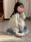  MQTIME  -  New Spring Baby Girls Printed Long Sleeve Dress Korean Style Children Ruched Sweet Princess Dresses