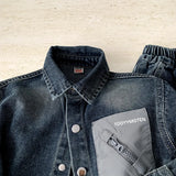 MQTIME  -  Boys Suit Spring and Summer New Childrens Clothes Boys Baby Foreign Cool and Handsome Wash Denim Two-piece Set Simple