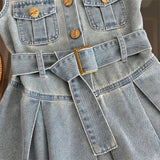  MQTIME  -  Girls Denim Vest Dress Kids Summer Fashion Sleeveless Vestidos Children Cool Casual Dresses Teenager Turn-down Clothing 2-10Y