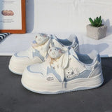 MQTIME  -  Women Cute Puppy Print Platform Sneakers, Cream White Thick Sole Lace Up Board Shoes Kawaii Girls Casual Student Footwear