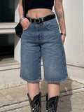 MQTIME  -  Y2k Aesthetic Bermuda Denim Shorts 90s Vintage Low Rise Wide Leg Knee Length Jean Shorts Women Cowgirl Baggy Jorts