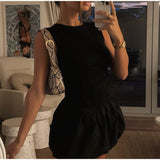 MQTIME  -  Casual A Line Dress Women Slim Round Neck Sleeveless Puffy Robe Female Spring Fashion Solid Soft High Waist Dresses Lady