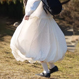 MQTIME  -   classic bud  polka dot splicing layers rich skin feel soft spring puffy skirt women  Slight Strech