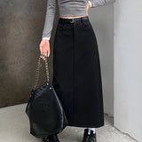 Mqtime Y2K Streetwear Solid Color Casual A-line Skirt Women Spring New High Waist Fashion All-match Mid-length Skirt with Belt