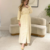 MQTIME  -  Fashion Lace-Up Long Sleeve Party Dress Elegant Lapel Single Breasted Solid Shirt Dress Women's Cotton Linen Pleated Long Dress