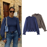 MQTIME  -  Women's Fold Design Unique Blouse Spring Autumn Female Stand Up Collar Long Sleeve Shirt Tops Fashion Casual Elegant Lady Blouse