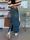 MQTIME  -   Women's Vintage High Waist Slim Double Pocket Denim Skirt Design Feels Small and Unique Split Half Skirt