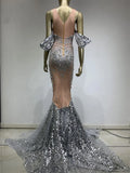 MQTIME  -  New Arrivals Elegant Shiny Rhinestones Off Shoulder Sexy Maternity Shoot Dress Sequin Fishtail Robe De Soiree