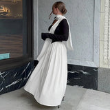 MQTIME  -  Fashion Autumn and Winter New Women's Fashion Contrast Sexy U-neck Long Sleeves Waist Big Swing Dress for Women