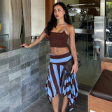 MQTIME  -  Striped Irregular Skirts Summer New Ladies Fashion Low-rise A-line Midi Skirt Women's Slim Beachwear
