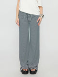 MQTIME  -  Ladies Striped Flare Trousers with Elastic Waistband Stylish Straight Leg Bell Bottom Pants for Casual Wear Long and
