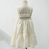 MQTIME  -  Girls Cotton And Linen Sleeveless Straps Dress Summer New Ruffled Hem Casual Vacation Backless Linen Dresses