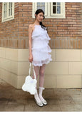 MQTIME  -  Woman Dress Sleeveless Elegant Sweet Irregular Halter Ruffles Summer Fashion Female Mini Dresses Party Casual Chic