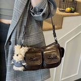 MQTIME  -  Vintage Fashion PU Bow Multi-pocket Large Capacity Storage Bags Shoulder Bag Underarm Bags Crossbody Bag Woman Bags
