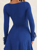 MQTIME  -  Summer Spring Women's Clothing Square Neck Long Sleeve Slim Fit Dress For Knit Polyester A Line High Waist Short Sexy Out