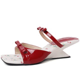 MQTIME  -  New Summer High Heels Fashion Flower Pink Bow Wedge Sandals for Women Wear Sandalias De Mujer