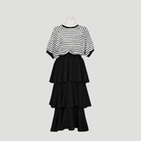 MQTIME  -  Korean Style Summer Women's Dress Lady Stretchy Tiered Dress for Travel Female Ruffled Hem Knitted Midi Dress Sweet Cake Dresses