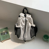  MQTIME  -  Preppy Korean Nylon Drawstring Backpack Minimalist Large Capacity Lightweight Travel Fitness Bag, Niche Multiple Pockets Daypack