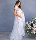  MQTIME  -  White Butterfly Maternity Gowns for Photoshoot Bridal Robe for Babyshower Appliqued Bathrobe Nightwear Customized