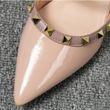 MQTIME  -  Women Heels Shoes Free Shipping Promotion Studded Designer Luxury Leather Slippers Shiny Mixed Colors Strap Seam Slides Blue Red