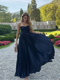 MQTIME  -  Elegant Summer Pleated Long Dress Women Backless Sleeveless Beach Vacation Dresses Female 2025 Fashion Lady A-line Robes