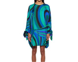 MQTIME  -  Style Fashionable Women's Patchwork Printed Round Neck Lace Up Long Sleeved Dress